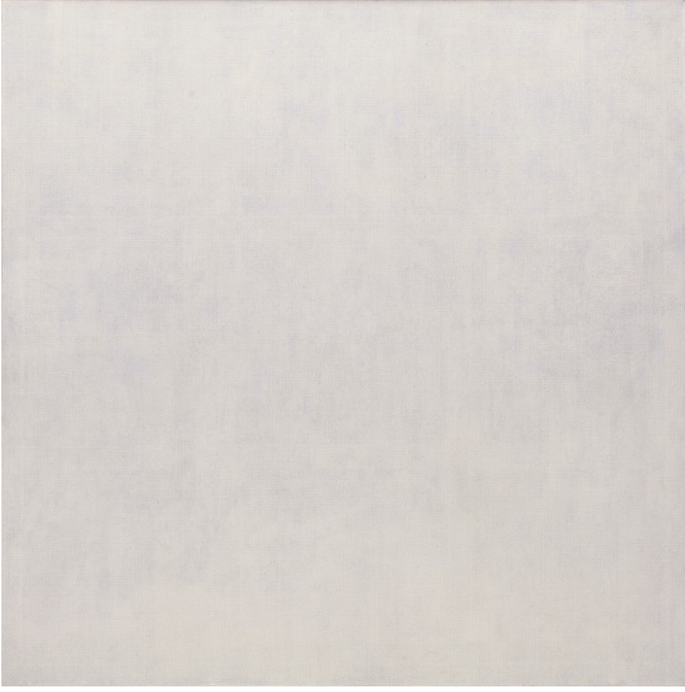 Agnes Martin, White Stone, 1964, oil and graphite on line, 72 x 72 inches